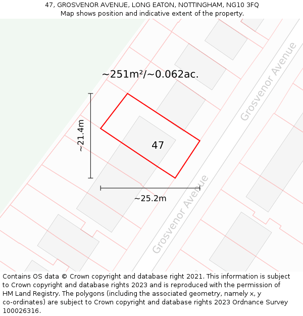 47, GROSVENOR AVENUE, LONG EATON, NOTTINGHAM, NG10 3FQ: Plot and title map