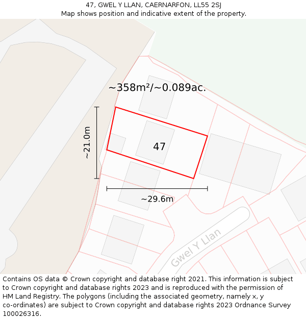 47, GWEL Y LLAN, CAERNARFON, LL55 2SJ: Plot and title map
