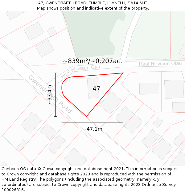 47, GWENDRAETH ROAD, TUMBLE, LLANELLI, SA14 6HT: Plot and title map