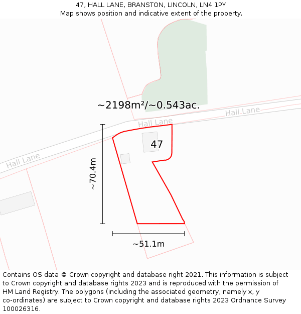 47, HALL LANE, BRANSTON, LINCOLN, LN4 1PY: Plot and title map