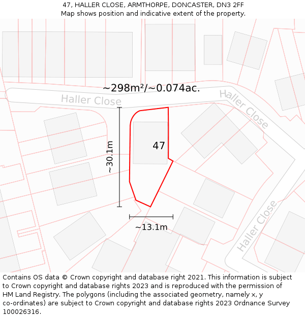 47, HALLER CLOSE, ARMTHORPE, DONCASTER, DN3 2FF: Plot and title map
