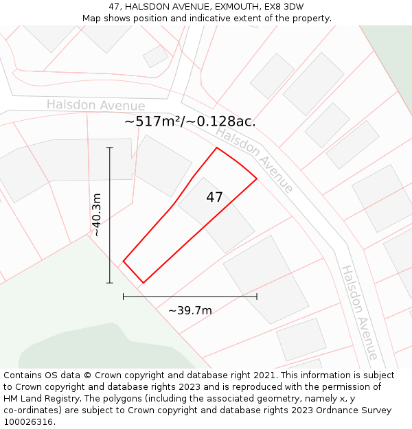 47, HALSDON AVENUE, EXMOUTH, EX8 3DW: Plot and title map