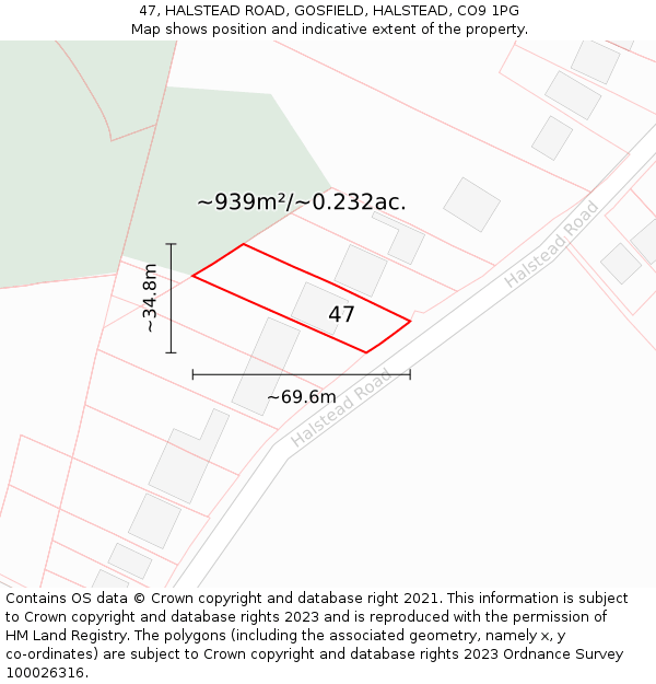 47, HALSTEAD ROAD, GOSFIELD, HALSTEAD, CO9 1PG: Plot and title map