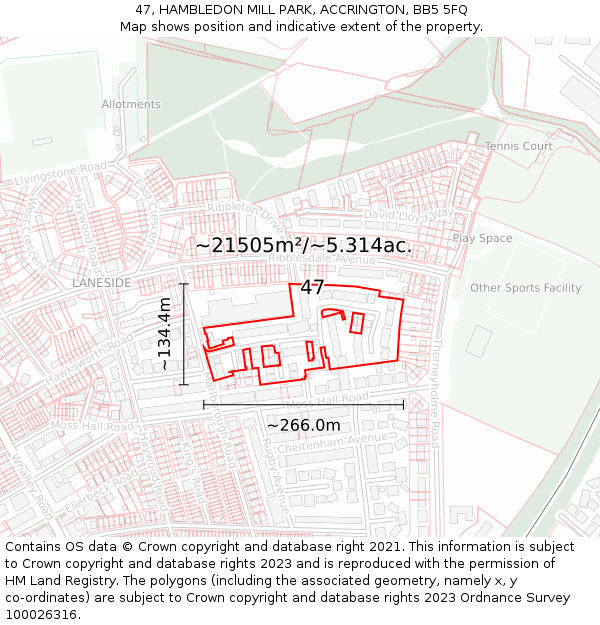 47, HAMBLEDON MILL PARK, ACCRINGTON, BB5 5FQ: Plot and title map