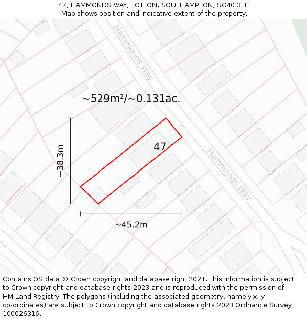 47, HAMMONDS WAY, TOTTON, SOUTHAMPTON, SO40 3HE: Plot and title map