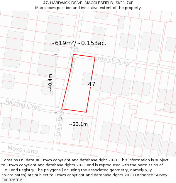47, HARDWICK DRIVE, MACCLESFIELD, SK11 7XP: Plot and title map
