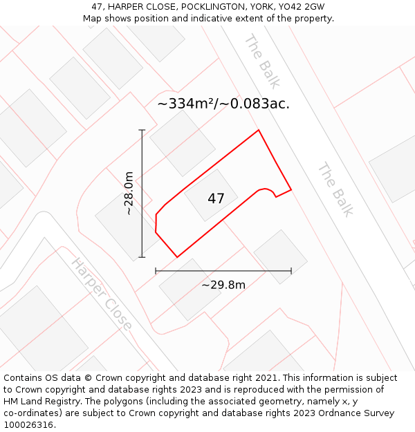 47, HARPER CLOSE, POCKLINGTON, YORK, YO42 2GW: Plot and title map