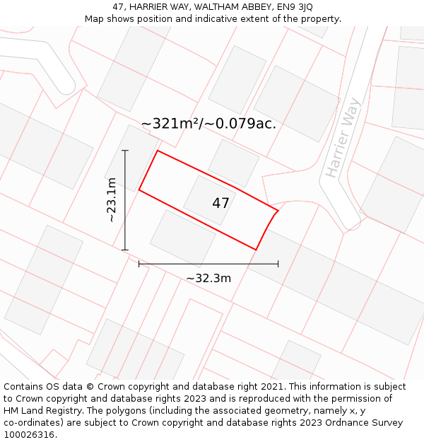 47, HARRIER WAY, WALTHAM ABBEY, EN9 3JQ: Plot and title map