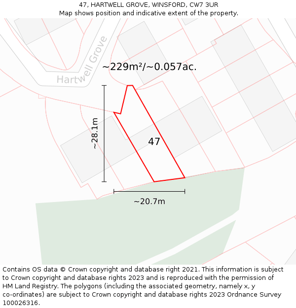 47, HARTWELL GROVE, WINSFORD, CW7 3UR: Plot and title map