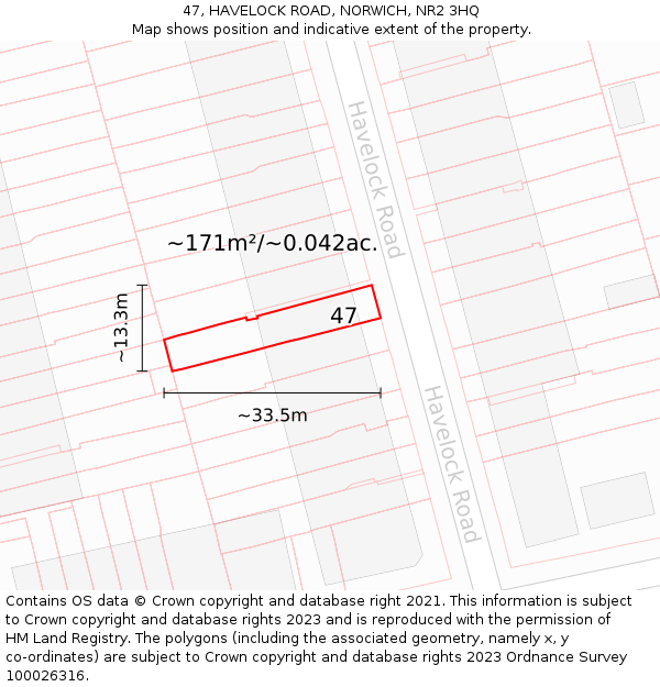 47, HAVELOCK ROAD, NORWICH, NR2 3HQ: Plot and title map