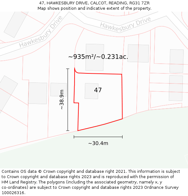 47, HAWKESBURY DRIVE, CALCOT, READING, RG31 7ZR: Plot and title map