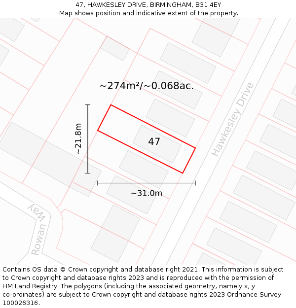 47, HAWKESLEY DRIVE, BIRMINGHAM, B31 4EY: Plot and title map