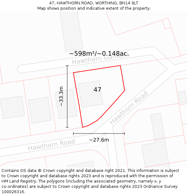 47, HAWTHORN ROAD, WORTHING, BN14 9LT: Plot and title map