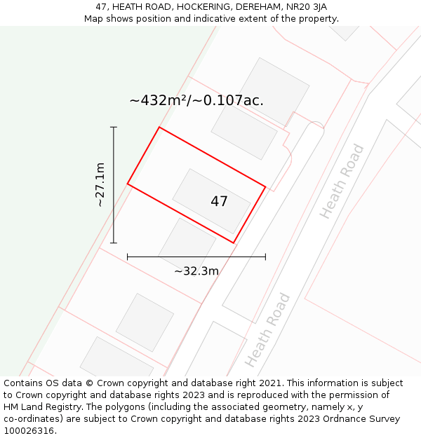 47, HEATH ROAD, HOCKERING, DEREHAM, NR20 3JA: Plot and title map