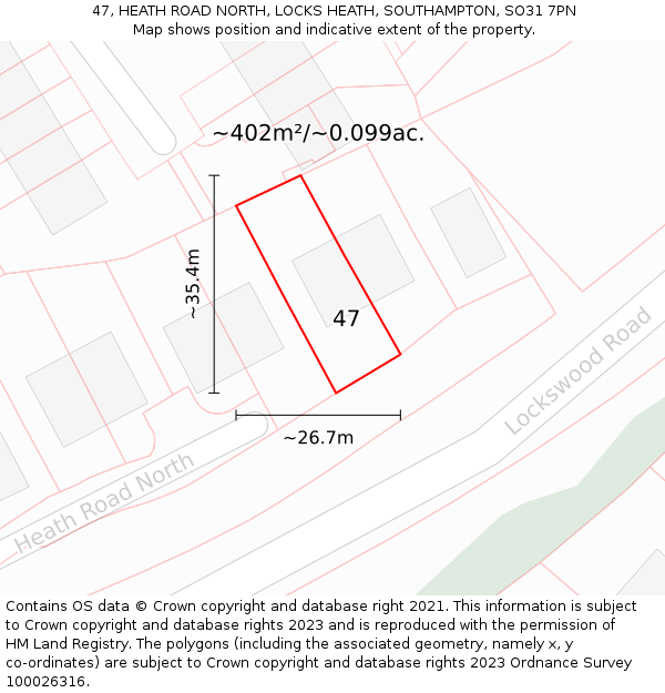 47, HEATH ROAD NORTH, LOCKS HEATH, SOUTHAMPTON, SO31 7PN: Plot and title map