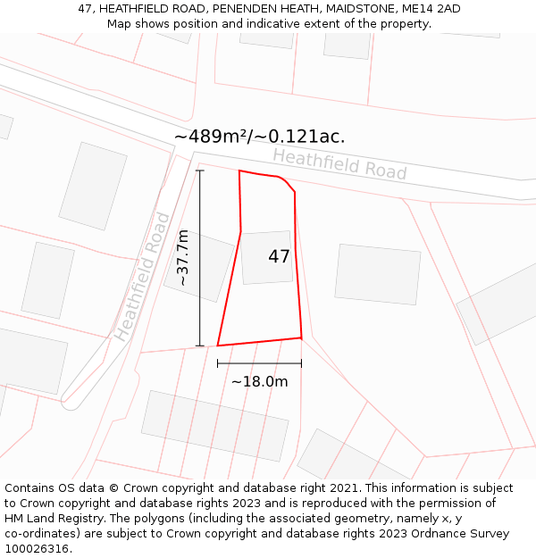 47, HEATHFIELD ROAD, PENENDEN HEATH, MAIDSTONE, ME14 2AD: Plot and title map