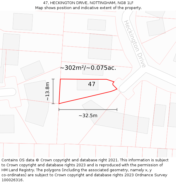 47, HECKINGTON DRIVE, NOTTINGHAM, NG8 1LF: Plot and title map