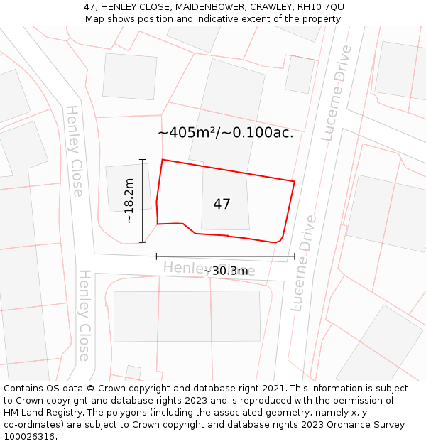 47, HENLEY CLOSE, MAIDENBOWER, CRAWLEY, RH10 7QU: Plot and title map