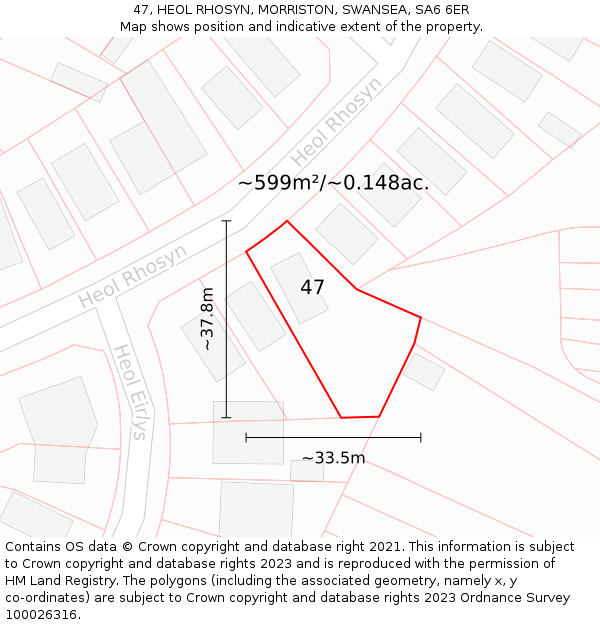 47, HEOL RHOSYN, MORRISTON, SWANSEA, SA6 6ER: Plot and title map