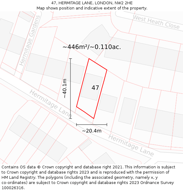47, HERMITAGE LANE, LONDON, NW2 2HE: Plot and title map