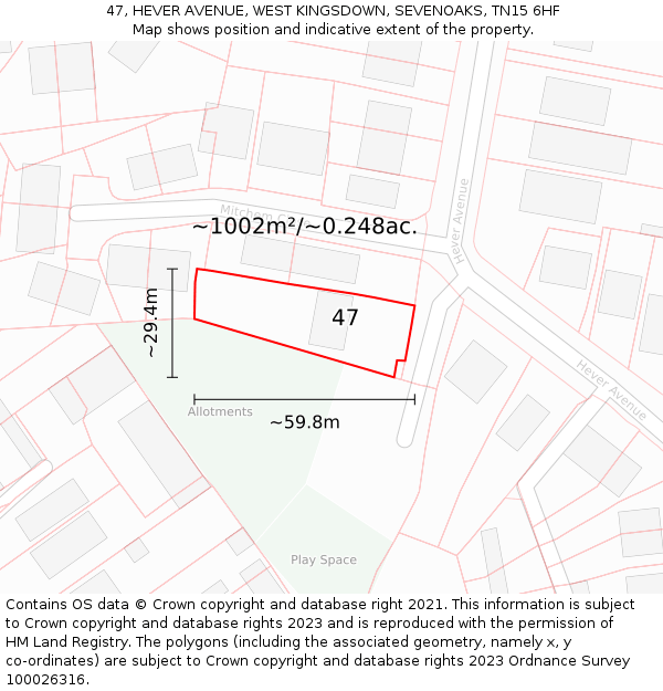 47, HEVER AVENUE, WEST KINGSDOWN, SEVENOAKS, TN15 6HF: Plot and title map