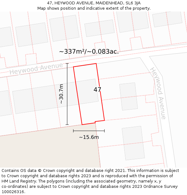 47, HEYWOOD AVENUE, MAIDENHEAD, SL6 3JA: Plot and title map