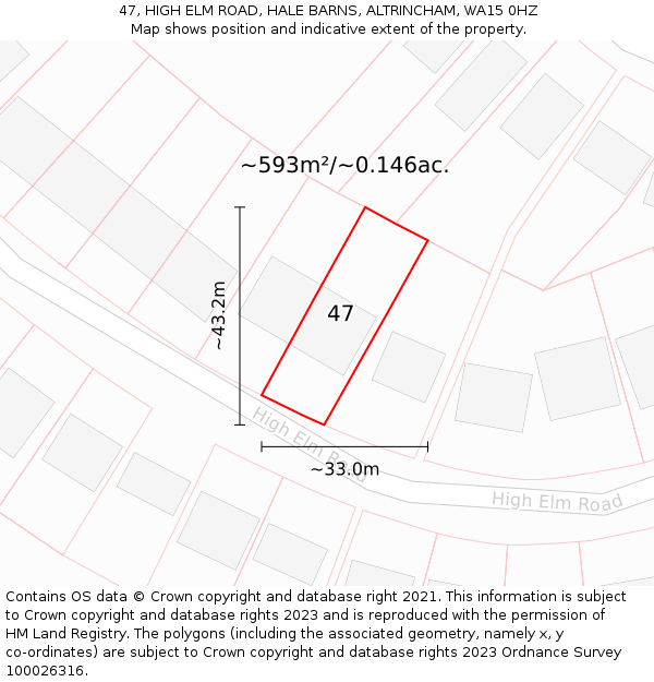 47, HIGH ELM ROAD, HALE BARNS, ALTRINCHAM, WA15 0HZ: Plot and title map