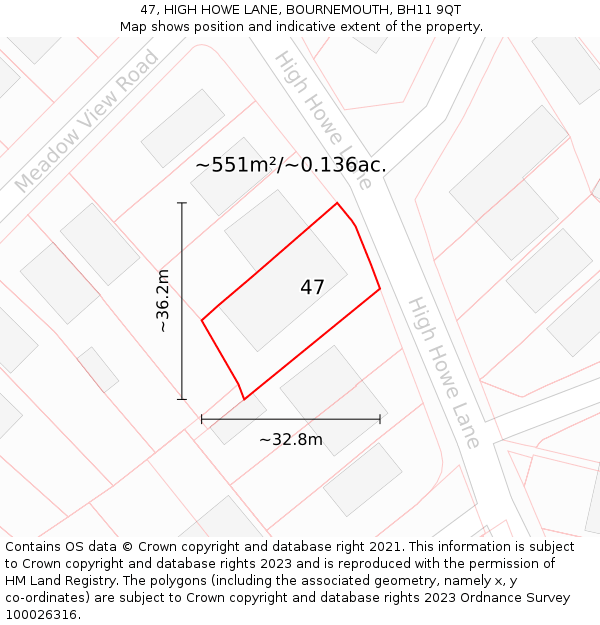 47, HIGH HOWE LANE, BOURNEMOUTH, BH11 9QT: Plot and title map