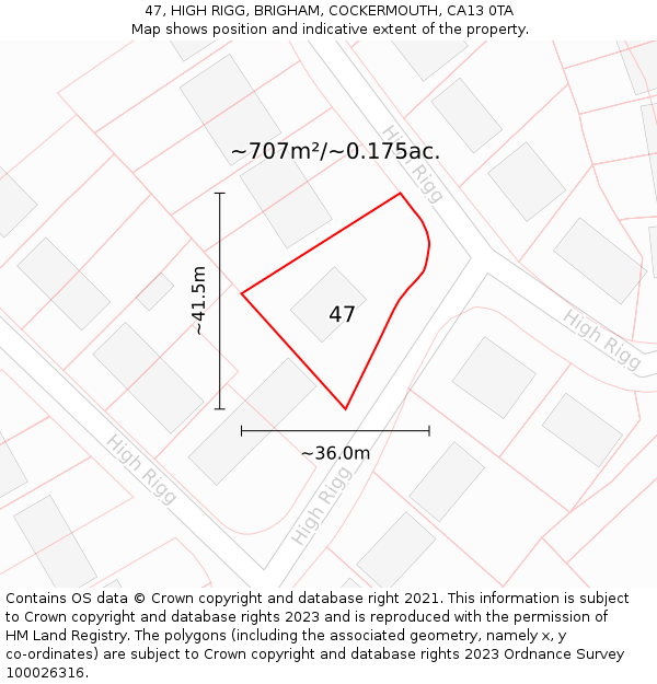 47, HIGH RIGG, BRIGHAM, COCKERMOUTH, CA13 0TA: Plot and title map
