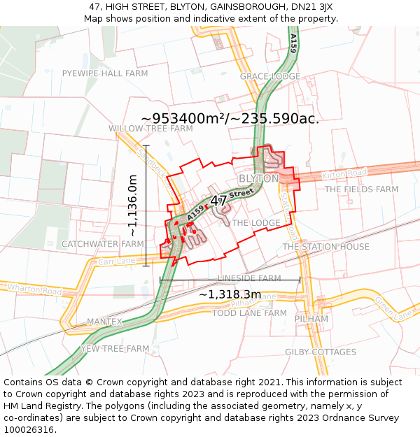 47, HIGH STREET, BLYTON, GAINSBOROUGH, DN21 3JX: Plot and title map