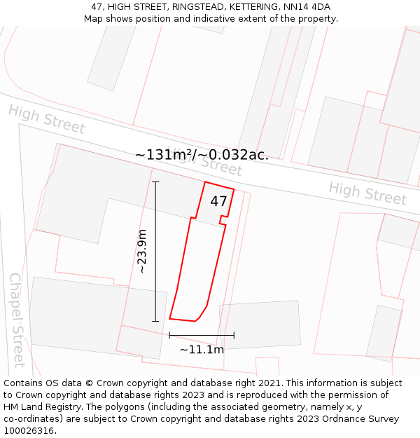 47, HIGH STREET, RINGSTEAD, KETTERING, NN14 4DA: Plot and title map