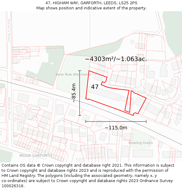 47, HIGHAM WAY, GARFORTH, LEEDS, LS25 2PS: Plot and title map