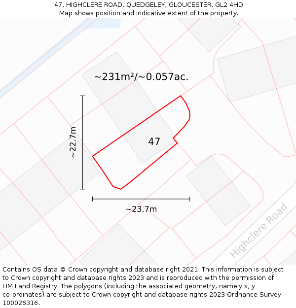 47, HIGHCLERE ROAD, QUEDGELEY, GLOUCESTER, GL2 4HD: Plot and title map