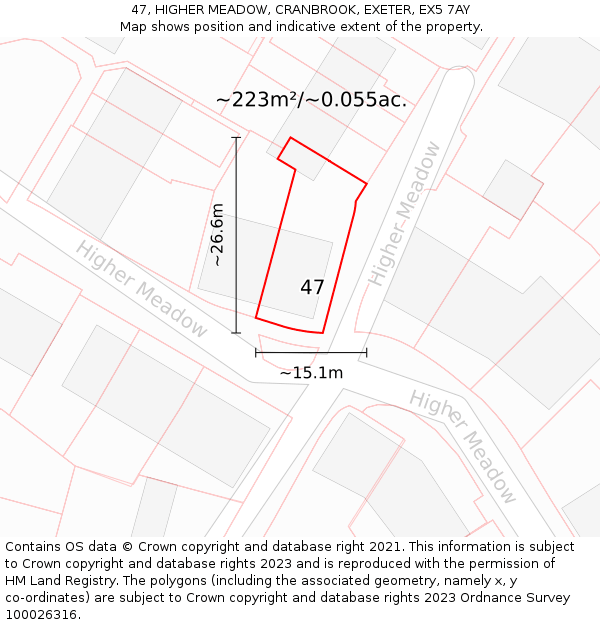 47, HIGHER MEADOW, CRANBROOK, EXETER, EX5 7AY: Plot and title map