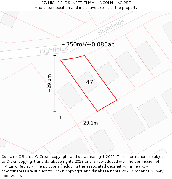47, HIGHFIELDS, NETTLEHAM, LINCOLN, LN2 2SZ: Plot and title map