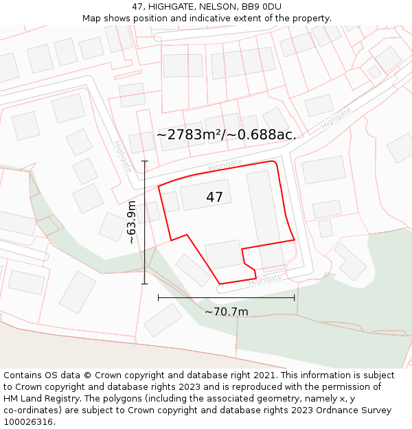 47, HIGHGATE, NELSON, BB9 0DU: Plot and title map