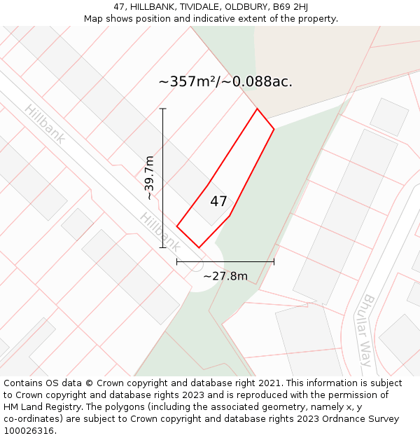 47, HILLBANK, TIVIDALE, OLDBURY, B69 2HJ: Plot and title map