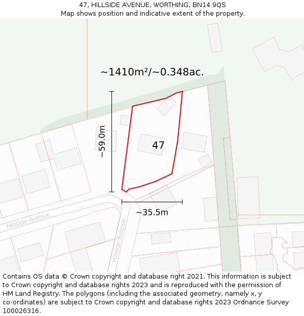 47, HILLSIDE AVENUE, WORTHING, BN14 9QS: Plot and title map