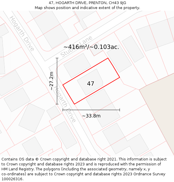 47, HOGARTH DRIVE, PRENTON, CH43 9JG: Plot and title map