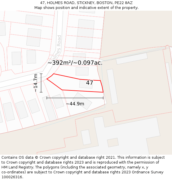 47, HOLMES ROAD, STICKNEY, BOSTON, PE22 8AZ: Plot and title map