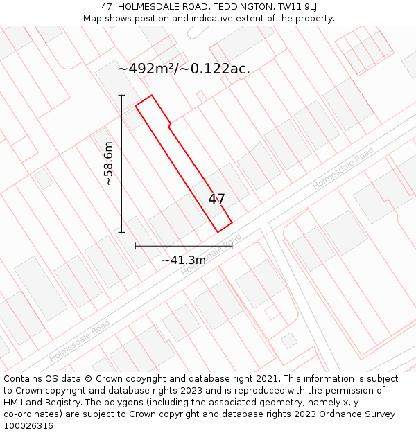 47, HOLMESDALE ROAD, TEDDINGTON, TW11 9LJ: Plot and title map