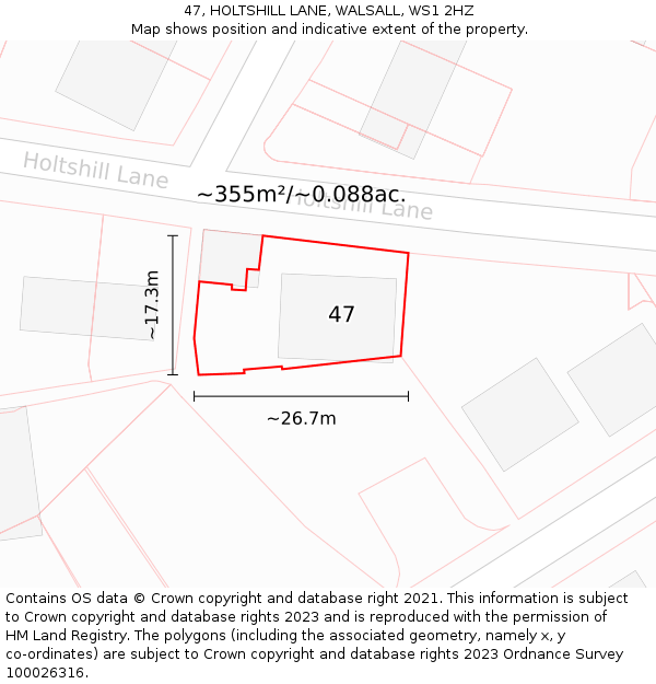 47, HOLTSHILL LANE, WALSALL, WS1 2HZ: Plot and title map