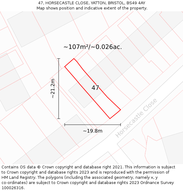 47, HORSECASTLE CLOSE, YATTON, BRISTOL, BS49 4AY: Plot and title map