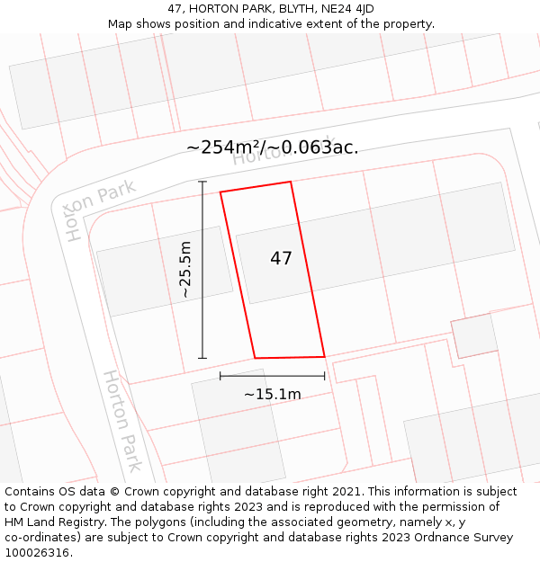 47, HORTON PARK, BLYTH, NE24 4JD: Plot and title map