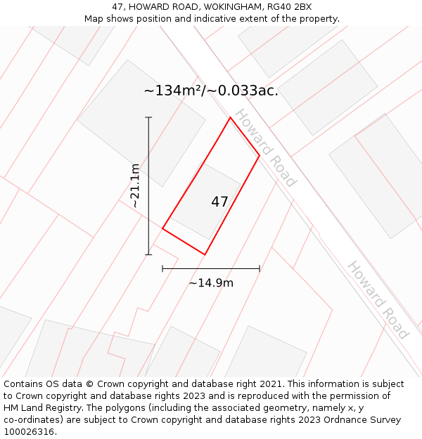 47, HOWARD ROAD, WOKINGHAM, RG40 2BX: Plot and title map