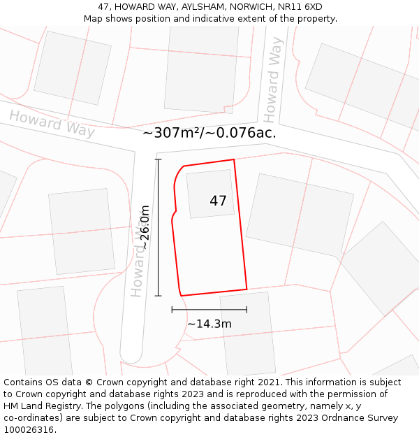 47, HOWARD WAY, AYLSHAM, NORWICH, NR11 6XD: Plot and title map