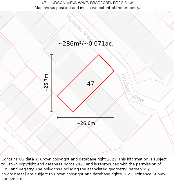 47, HUDSON VIEW, WYKE, BRADFORD, BD12 8HW: Plot and title map