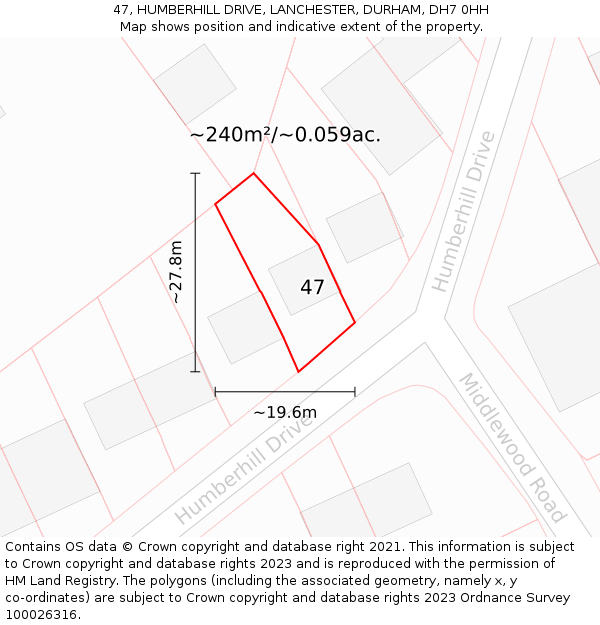 47, HUMBERHILL DRIVE, LANCHESTER, DURHAM, DH7 0HH: Plot and title map