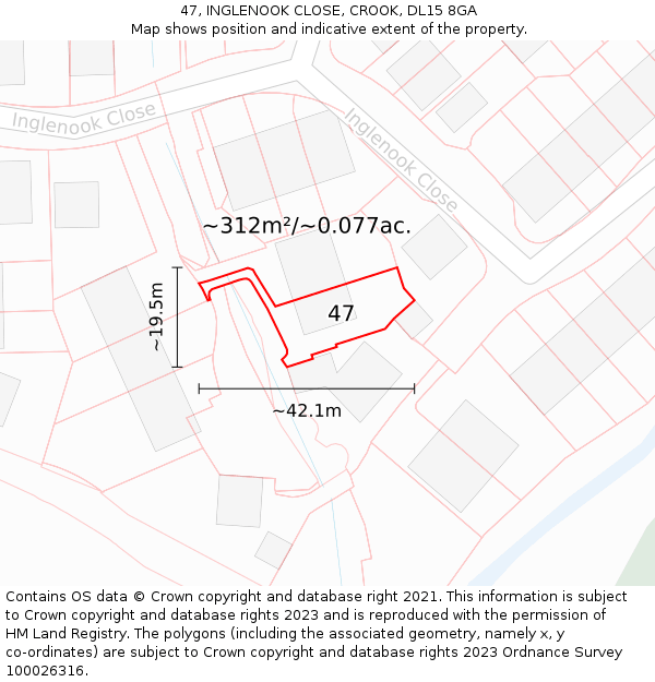 47, INGLENOOK CLOSE, CROOK, DL15 8GA: Plot and title map