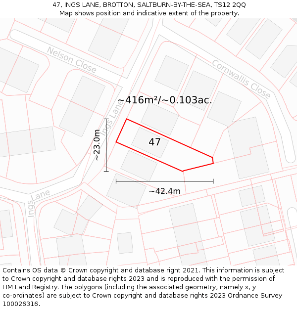47, INGS LANE, BROTTON, SALTBURN-BY-THE-SEA, TS12 2QQ: Plot and title map